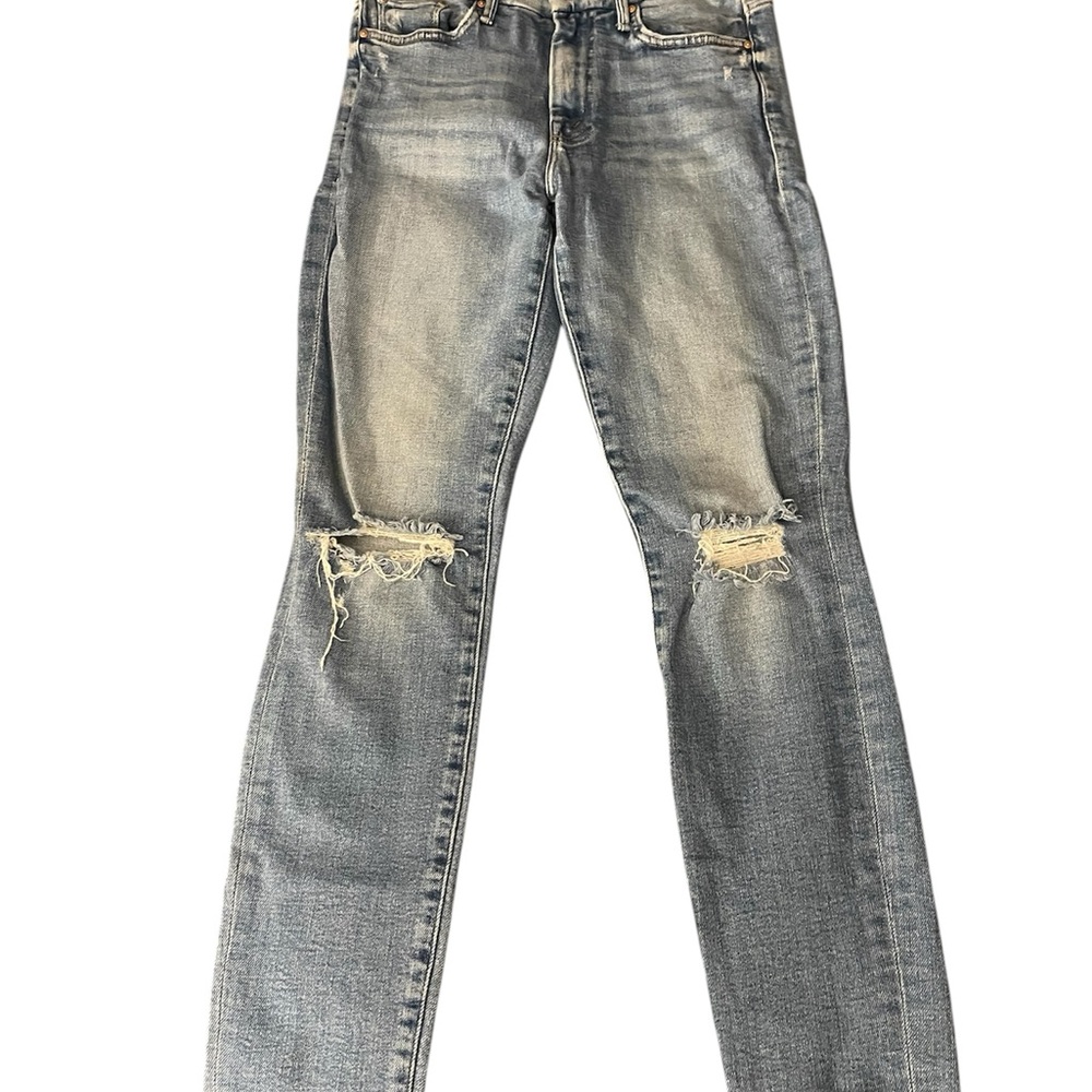 MOTHER Distressed Blue Jeans High Rise Looker for Women